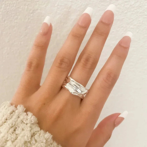 925 Sterling Silver Chunky Ring Textured Ring Large Bold Statement Ring - Picture 4 of 11